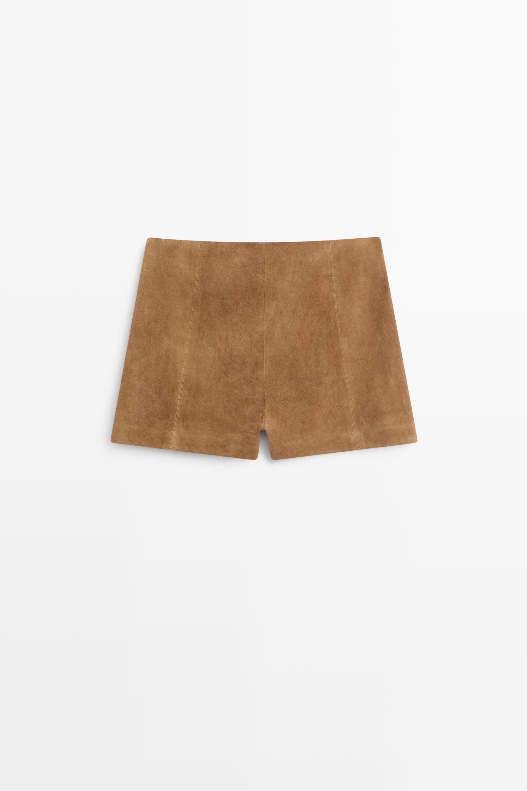 Suede leather shorts with seam details